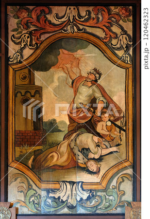 Martyrdom and Death of St. Barbara, altarpiece in the Church of the Saint Barbara in Velika Mlaka, Croatia 120462323