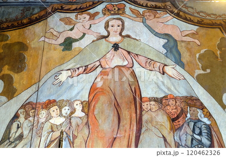 St. Barbara, a virgin and a martyr, a protector of miners and a good death, altarpiece in the Church of the Saint Barbara in Velika Mlaka, Croatia St. Barbara, a virgin and a martyr, a protector of miners and a good death, altarpiece in the Church of the Saint Barbara in Velika Mlaka, Croatia 120462326