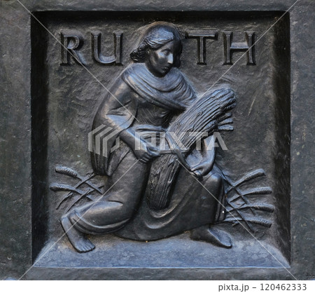 The pious Ruth, relief on the door of the Grossmunster ("great minster") church in Zurich, Switzerland The pious Ruth, relief on the door of the Grossmunster ("great minster") church in Zurich, Switzerland 120462333