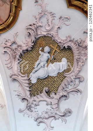 Angel statue in Amorbach Benedictine monastery church in the district of Miltenberg in Lower Franconia in Bavaria, Germany 120462341