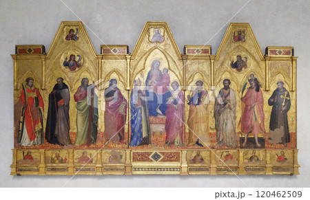 Madonna and Child enthroned between Saints, Basilica of Santa Croce (Basilica of the Holy Cross) - famous Franciscan church in Florence, Italy Madonna and Child enthroned between Saints, Basilica of Santa Croce (Basilica of the Holy Cross) - famous Franciscan church in Florence, Italy 120462509