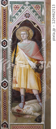David holding Goliath's Head, part of the fresco cycle with Stories from the Life of the Virgin, by Taddeo Gaddi, Baroncelli Chapel in the Basilica di Santa Croce (Basilica of the Holy Cross) - famous David holding Goliath's Head, part of the fresco cycle with Stories from the Life of the Virgin, by Taddeo Gaddi, Baroncelli Chapel in the Basilica di Santa Croce (Basilica of the Holy Cross) - famous 120462513