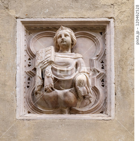Biblical story, tile relief, external wall of Orsanmichele Church in Florence, Tuscany, Italy Biblical story, tile relief, external wall of Orsanmichele Church in Florence, Tuscany, Italy 120462528
