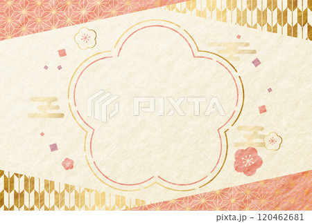 年賀状・お正月・七五三　梅のポップな和柄　 和紙の背景 120462681