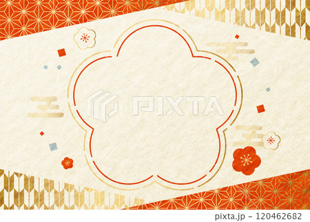 年賀状・お正月・七五三 梅のポップな和柄 和紙の背景 年賀状・お正月・七五三 梅のポップな和柄 和紙の背景 120462682