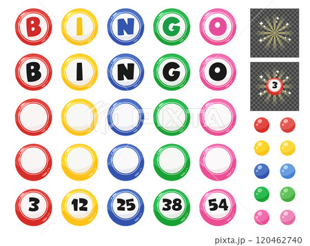 かわいいビンゴゲームのボールのイラスト素材セット 120462740