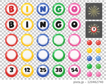 かわいいビンゴゲームのボールのイラスト素材セット 120462740
