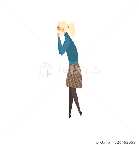 Young Woman Wearing Protective Mask, Girl Suffering from Industrial Smog Vector Illustration 120462955