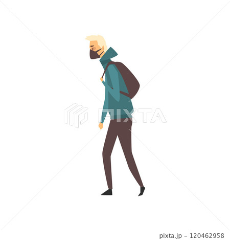Man Wearing Protective Face Mask, People Suffering from Industrial Smog Vector Illustration 120462958
