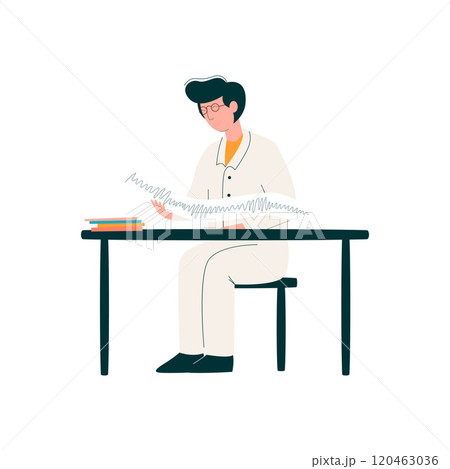 Male Doctor Character Working at Desk, Medicine Professional Character in Uniform Vector Illustration 120463036