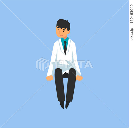 Male Professional Doctor Character in Sitting Pose, Worker of Medical Clinic or Hospital in White Lab Coat Vector Illustration 120463049
