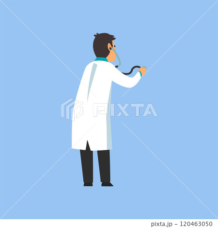 Male Professional Doctor Character with Stethoscope, Worker of Medical Clinic or Hospital in White Lab Coat Vector Illustration 120463050