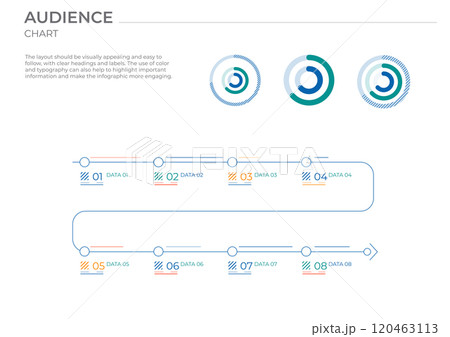 Coverage audience business charts in color. Vector data illustration. 120463113