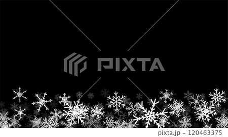Christmas background with falling snowflakes. Winter holiday background or frame with pattern of holiday snow. 120463375