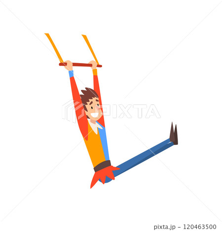 Smiling Man Aerial Gymnast Acrobat Performing in Circus Show Cartoon Vector Illustration 120463500