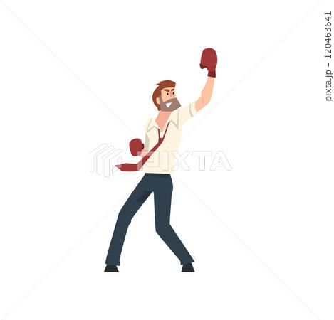 Happy Businessman Winner in Red Boxing Gloves Vector Illustration Happy Businessman Winner in Red Boxing Gloves Vector Illustration 120463641