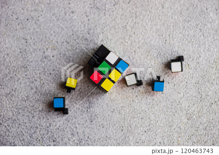 Rubik's cube details on the concrete background Rubik's cube details on the concrete background 120463743