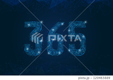 Abstract isolated blue image of 365 Logo. Polygonal low poly wireframe illustration looks like stars in the black night sky in space or flying glass shards. 120463889