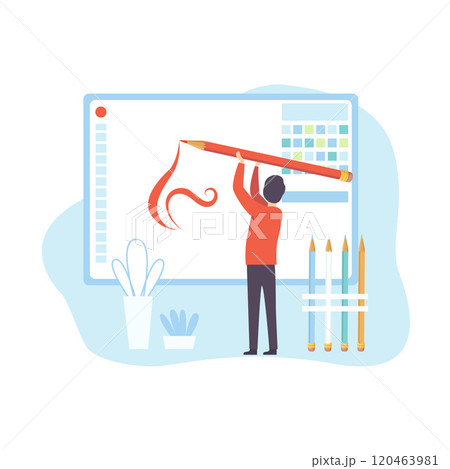 Man Creating Website, Digital Content Technology Process, Social Media Marketing Vector Illustration 120463981