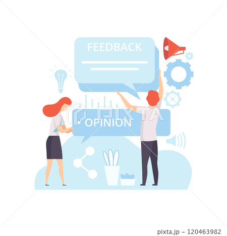 People Creating Digital Content, Client Service Feedback, Technology Process of Software Development, Social Media Marketing Vector Illustration 120463982