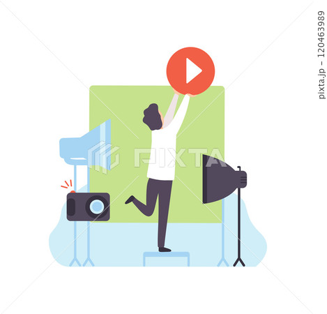 Man Creating Video Content, Technology Process of Software Development, Social Media Marketing Vector Illustration 120463989