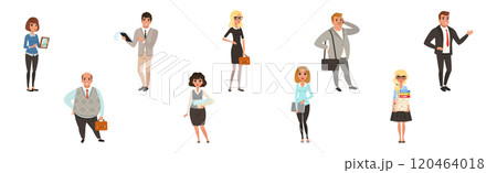 Happy Businessman Character in Standing Pose Wear Formal Suit Vector Set 120464018