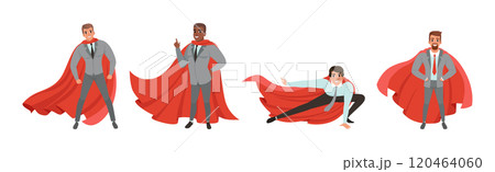 Man Businessman in Red Superhero Cloak Action Pose Vector Set Man Businessman in Red Superhero Cloak Action Pose Vector Set 120464060