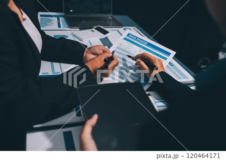 Fund managers team consultation and discuss about analysis Investment stock market at office Fund managers team consultation and discuss about analysis Investment stock market at office 120464171