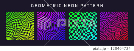 Groovy checkered pattern, colorful distorted tiled grid. Vintage wavy curved backdrop, distortion effect. Funky geometric chessboard texture, retro background in 90s style, y2k. Vector illustration Groovy checkered pattern, colorful distorted tiled grid. Vintage wavy curved backdrop, distortion effect. Funky geometric chessboard texture, retro background in 90s style, y2k. Vector illustration 120464724