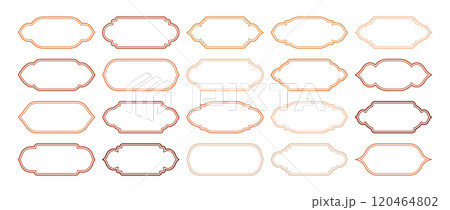 Islamic frames, oriental style objects. Arabic shapes, windows and arches. Traditional ornamental banner, frame. Muslim holidays, Ramadan Kareem. Modern eastern architecture. Vector illustration 120464802