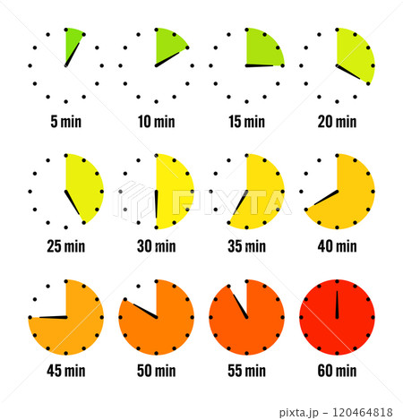Simple stopwatch icons. Colorful chronometer, time counter with dial. Countdown timer showing hours and minutes. Deadline, measurement for sport. Cooking time label, sticker. Vector illustration Simple stopwatch icons. Colorful chronometer, time counter with dial. Countdown timer showing hours and minutes. Deadline, measurement for sport. Cooking time label, sticker. Vector illustration 120464818