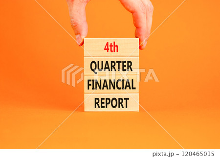 4th quarter financial report symbol. Concept words 4th quarter financial report on beautiful wooden blocks. Beautiful orange background. Business 4th quarter financial report concept. Copy space. 120465015