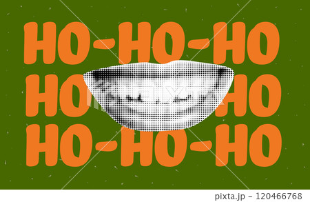 Trendy collage design of a happy mouth with a smile. Popart element for Christmas card. Retro background with fun pattern Trendy collage design of a happy mouth with a smile. Popart element for Christmas card. Retro background with fun pattern 120466768
