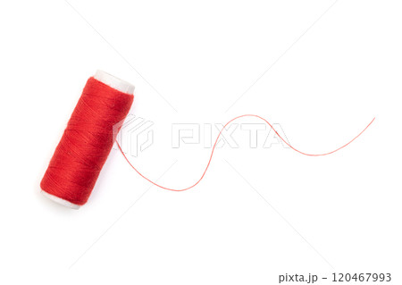 Red spool of thread isolated on white, top view Red spool of thread isolated on white, top view 120467993