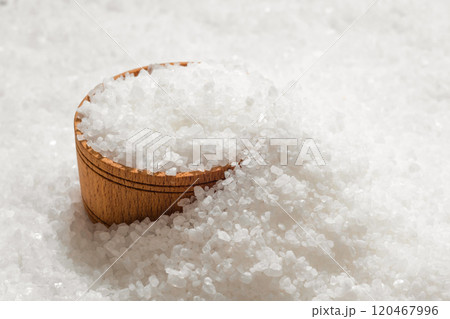 Bowl with salt in the kitchen close-up 120467996