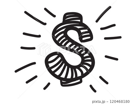 Hand drawn dollar icon, USA currency sign, usd coin symbol, dollars ink drawing, price vector illustration 120468180