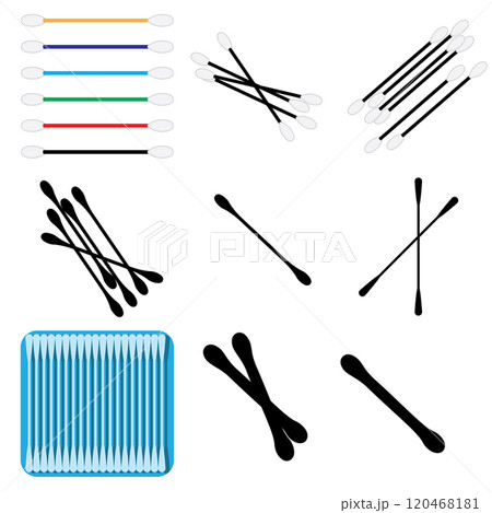 Cotton Swab Icon, Paper Ear Sticks Symbol, Hygiene Buds Sign, Earwax Cleaner Swab Silhouettes 120468181