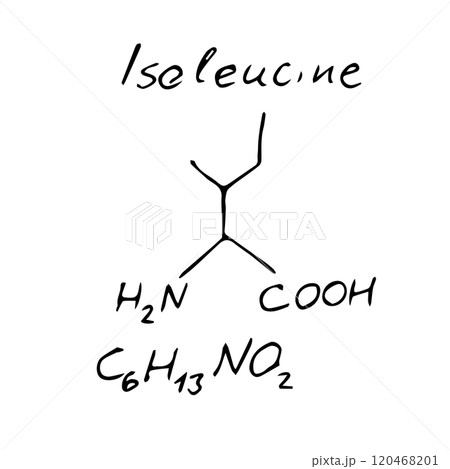 Isoleucine C6H13NO2 molecule formula. Hand drawn imitation of isoleucine structural model 120468201