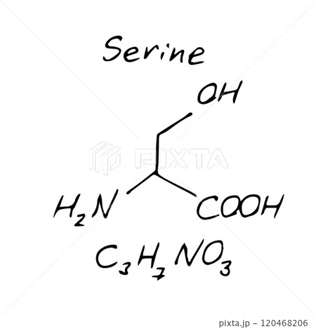 Serine C3H7NO3 molecule formula. Hand drawn imitation of serine structural model 120468206