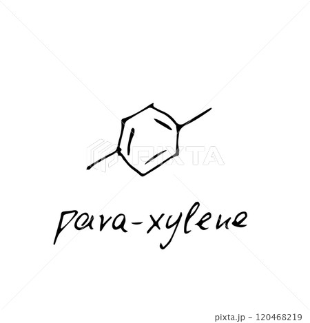 Para xylene molecule formula. Hand drawn imitation of paraxylene structural model 120468219