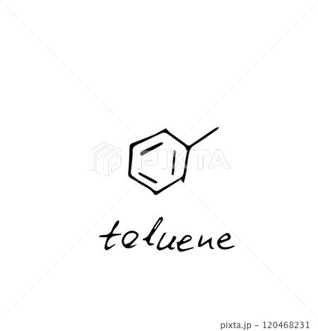 toluene molecule formula. Hand drawn imitation of toluene structural model 120468231