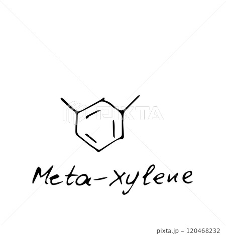 meta-xylene molecule formula. Hand drawn imitation of metaxylene structural model meta-xylene molecule formula. Hand drawn imitation of metaxylene structural model 120468232