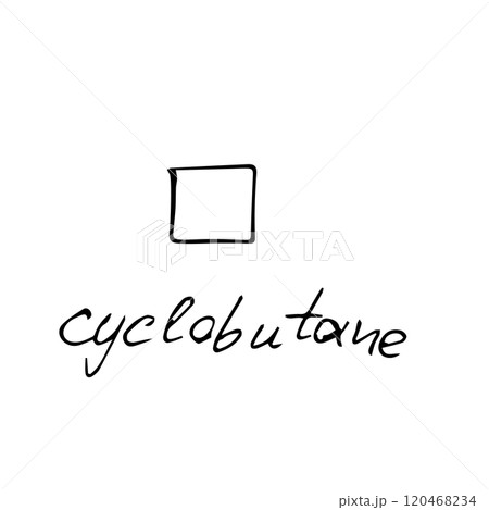 cyclobutane molecule formula. Hand drawn imitation of cyclobutane structural model 120468234