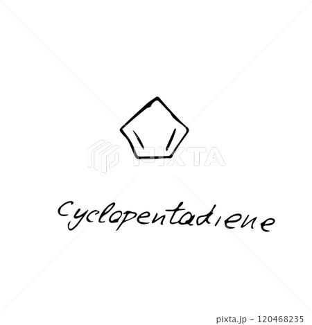 Cyclopentadiene molecule formula. Hand drawn imitation of cyclopentadiene structural model 120468235