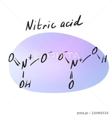 Nitric acid (HNO3) strong mineral acid molecule formula. Hand drawn imitation of organic acid structural model, citric acid skeletal formula 120468318