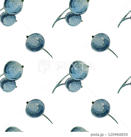 Seamless pattern with watercolor blueberry branches, botanical illustration featuring green leaves and berries. Ideal for natural designs, organic products, decor. Soft, detailed, realistic artwork. Seamless pattern with watercolor blueberry branches, botanical illustration featuring green leaves and berries. Ideal for natural designs, organic products, decor. Soft, detailed, realistic artwork. 120468850
