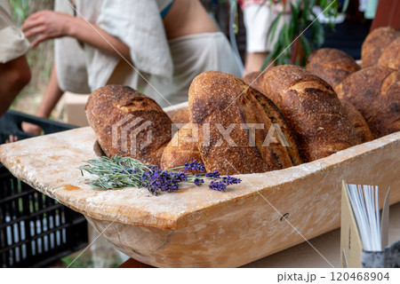 homemade sourdough wholemeal breads. rustic healthy bread. homemade sourdough wholemeal breads. rustic healthy bread. 120468904