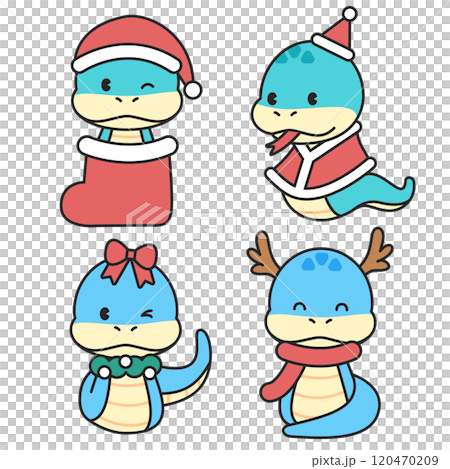 Blue Snake Character Illustration. Holiday Snake Character Dressed as Santa Claus 120470209