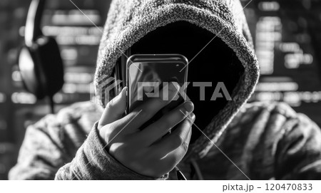 ハッカーによる犯罪、闇バイトのイメージ ハッカーによる犯罪、闇バイトのイメージ 120470833