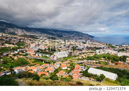 Aerial drone view of Funchal town, Madeira, Portugal Aerial drone view of Funchal town, Madeira, Portugal 120471374